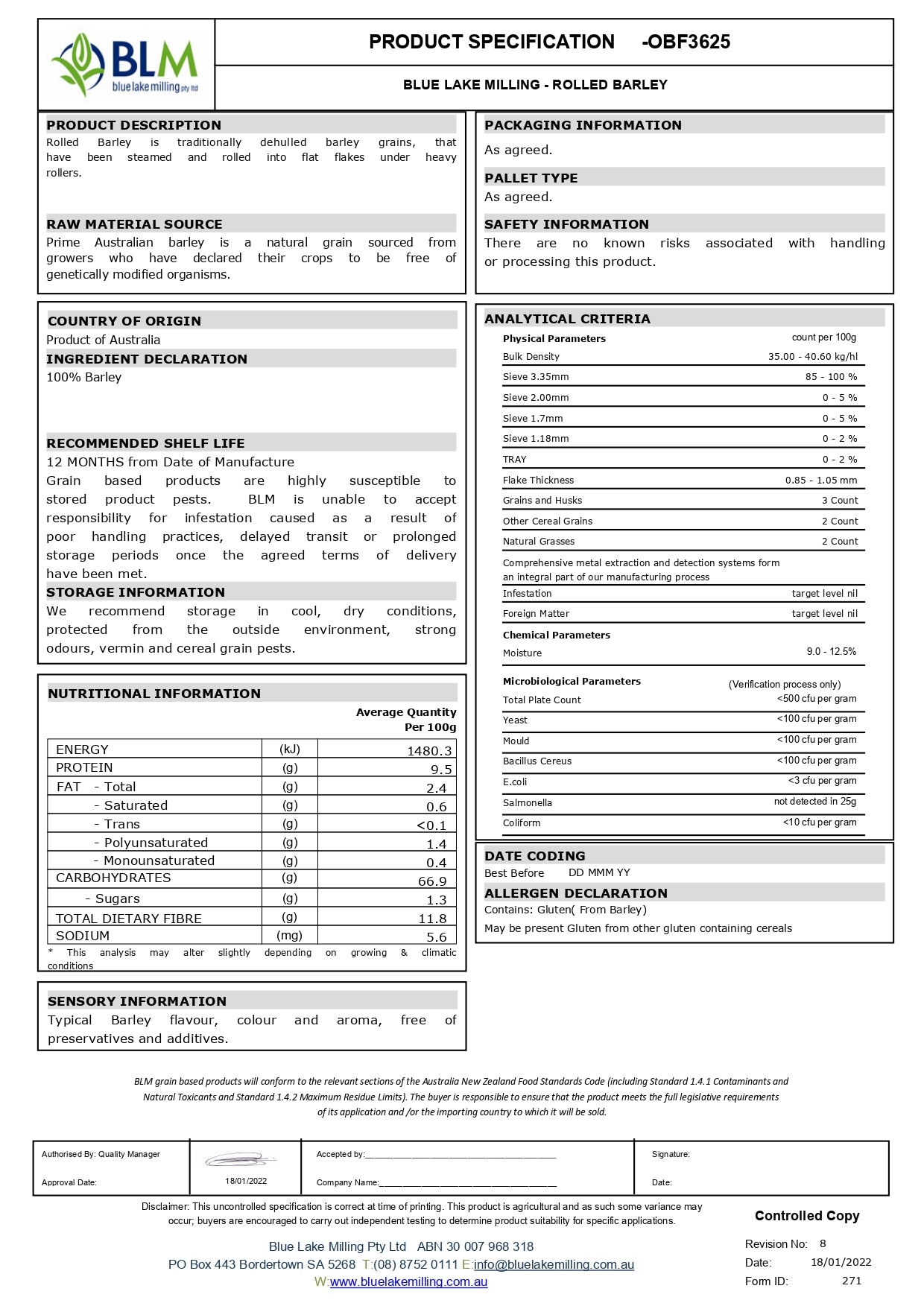 Blue Lake Rolled Barley