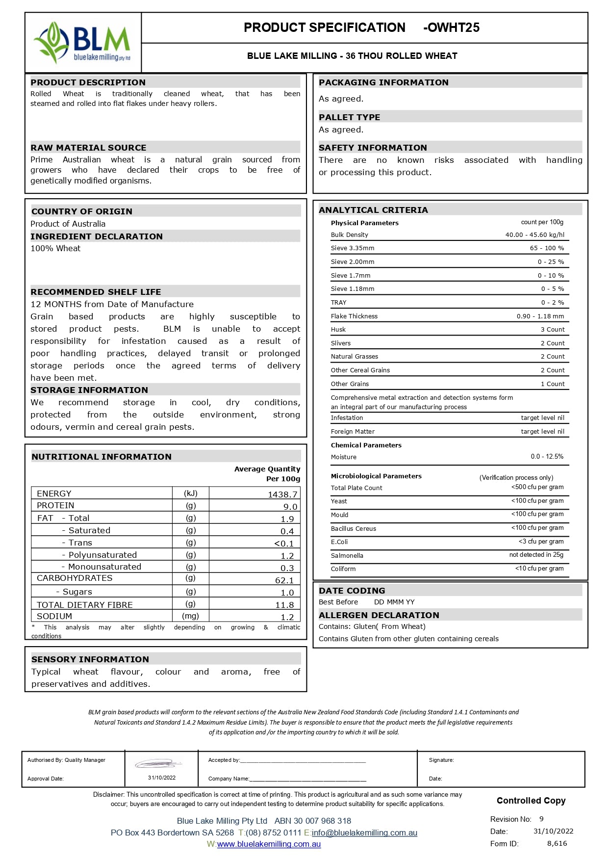 Blue Lake Rolled Wheat