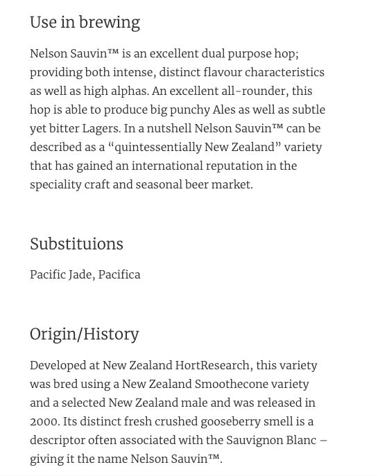 ฮอปส์ ทำเบียร์ nelson sauvin hops คราฟท์ คอมโพเนนท์