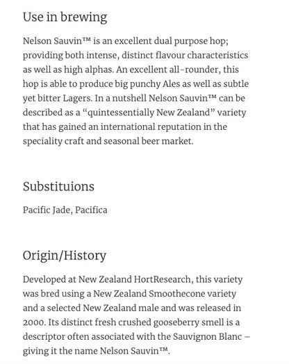 ฮอปส์ ทำเบียร์ nelson sauvin hops คราฟท์ คอมโพเนนท์